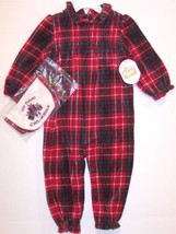 NWT All Mine Infant Girl&#39;s Holiday Red Plaid Velour 1 Pc. + Bib Set, 18M, $29 - £10.95 GBP