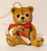 Vintage 1984 Gordon Fraser Schmid Flocked Teddy Bear Candy Cane Ornament Japan - £6.26 GBP