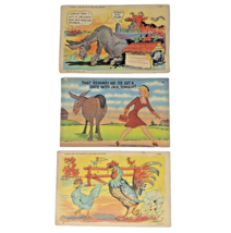 Vintage Linen Comic Animal Humor Postcards 1940s Rooster Jack Ass Lot of 3 - £10.86 GBP
