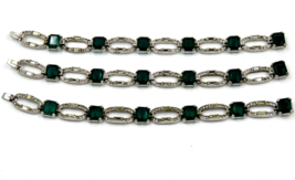 Vintage Green Rhinestone Interlocking Bracelet 3 Piece - £19.74 GBP