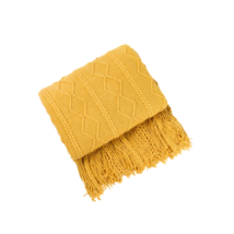 Anyhouz Yellow Throw Blanket Faux Cashmere Sofa Cover Vertical Bar Diamond Knit  - £55.87 GBP+
