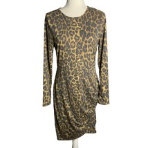 Sexy Mama Maternity Leopard Dress 2 Brown Long Sleeve Ruched Side Stretchy - £29.76 GBP