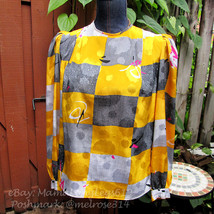 Vintage 1980s Loud Pattern Puff Shoulder Blouse Eva Laurel Paris NY 10 Abstract - £21.85 GBP