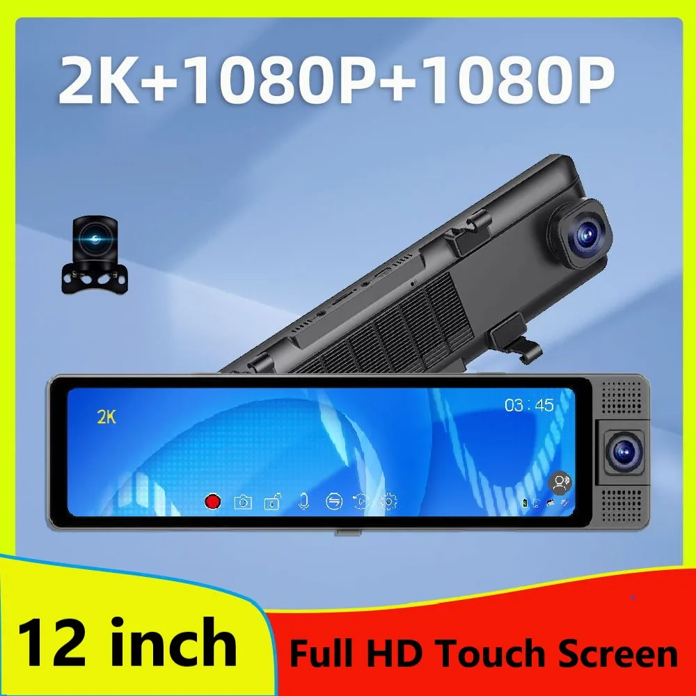 K68 12Inch 2K 3-Lens Car Dvr Mirror WiFi GPS IPS Screen Stream Inside Rear View - £135.20 GBP+