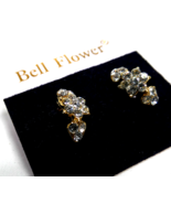 Bell Flower Gold-Toned Crystal Cluster Pierced Push Back Earrings Small ... - $12.18 CAD
