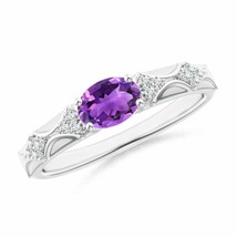 ANGARA Oval Amethyst Vintage Style Ring with Diamond Accents in 14K Gold - £599.61 GBP