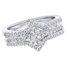 Real Moissanite Wedding Ring Band Trio Bridal Set 14K Gold Plated 0.75CT V-Day - £123.56 GBP