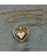 Avon Heart Faux Pearl Caged goldtone Necklace-pendent jewelry Signed Vin... - £7.43 GBP