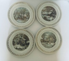 Currier &amp; Ives Winter Scenes Lot of 4 Plates 1978 Roy Thomas Collection 8 1/4&quot; - £15.14 GBP