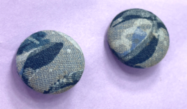 Fabric Button Stud Earrings Blue Gray Grey - £4.74 GBP