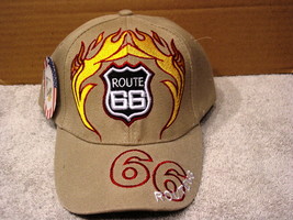 Route 66 With Flames Baseball Cap ( Beige ) - £9.64 GBP