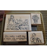 RETIRED 2001  Stampin&#39; Up FRIENDSHIPS GROW Set/4 Wood Mounted Rubber Stamps - $22.84 CAD