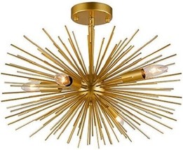 Mid Century Sea Urchin Sputnik Chandelier 5 Light Brass Spikes Premium Lighting - £185.99 GBP