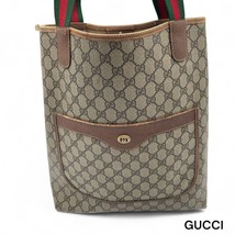 GUCCI Vintage Sherry Shoulder Bag Tote Purse GG Supreme PVC Brown Auth MBa1969 - £166.05 GBP