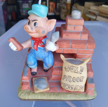 Vtg Rare Walt Disney Figurine 3 Three Little Pigs Big Bad Wolf Brick Music Box - £47.92 GBP
