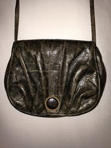Sharif Vintage Women&#39;s Handbag Gray Leather Shoulderbag Crossbody Small - £38.76 GBP