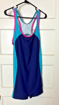 Cross1946 Women&#39;s Blue and Pink One Piece Boy Leg Racerback Swimsuit Siz... - $30.10