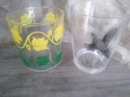 1 Vintage Hazel Atlas Pheasant Bird &amp; 1 Ivy Sour Cream Jar Glass Tumblers - £11.95 GBP