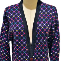 1980s Cardigan Sweater Size M Shoulder Pads Oversized Eclectic Colorful VTG - £19.06 GBP