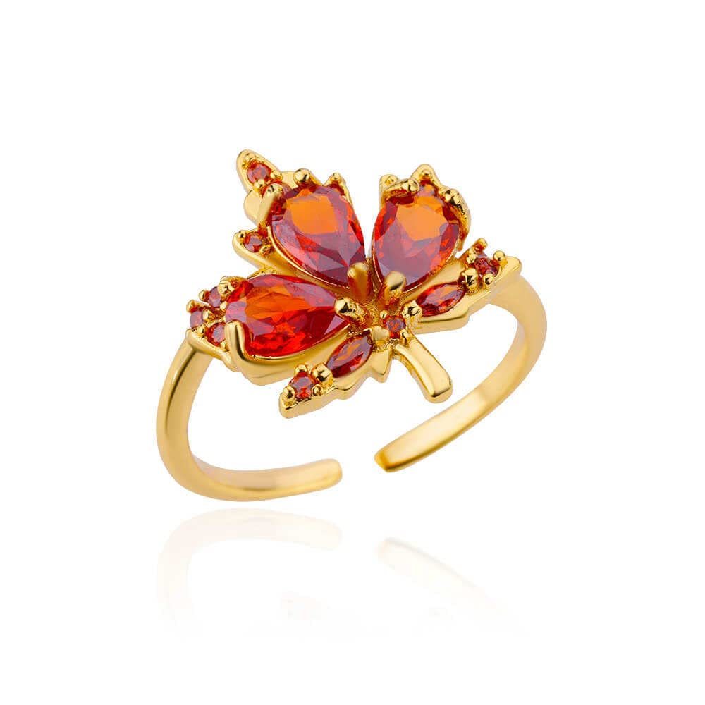 Adjustable Size Fashion Jewelry Rings Maple Leaf Ring Red For Woman (gold) - $26.00