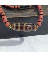 Collier pendentif vintage agate 2 yeux perles Tibet Himalayan Dzi - $3,642.60 MXN