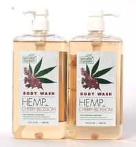 2 Bottles Natural Therapy 33.8 Oz Hemp &amp; Cherry Blossom Soothing Body Wash - £28.14 GBP