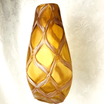 Global Views MCM Amber Sanded Art Glass Vase Hand Blown 13-In Diamond Pattern - £54.66 GBP