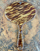 Antique Art Nouveau Faux Tortoise Shell Vanity Hand Mirror Oval Bevel Ed... - $96.97