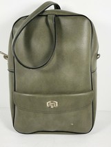 Vintage Green Vinyl Bowling Shoe Bag Outside Pocket Metal Zipper Tote Ro... - £25.59 GBP