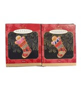 1999 Mom &amp; Dad  Pressed Tin Stockings Hallmark Christmas Ornament Set- New! - £17.06 GBP