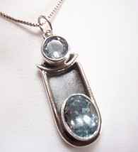 Faceted Blue Topaz Oxidized 925 Sterling Silver Necklace - £15.50 GBP