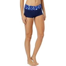 TYR Santa Cruz Della Boyshort Bikini Bottom Full Coverage Ruched Navy Bl... - $14.49