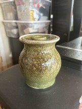 Handmade Pottery Jar With Lid, Green And Brown Specks, Farmhouse - £21.57 GBP