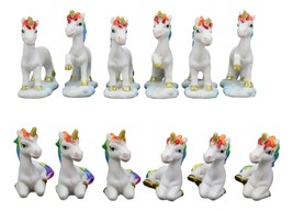 Rainbow Mane Unicorns 2&quot;H Miniature Figurine Set of 12 Mare Unicorn Horses Decor - £32.12 GBP