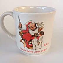 Vtg Hallmark Norman Rockwell Christmas Mug &quot;Good Boys and Girls&quot; Santa Cup 1980s - £12.78 GBP