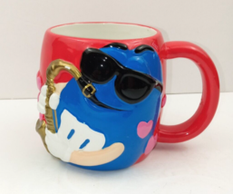 Galerie Blue M&amp;M Large Red Ceramic Mug 3D Hearts Sunglasses Playing Saxophone - £8.89 GBP