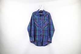 Vtg 70s Streetwear Mens Medium Faded Western Rodeo Pearl Snap Button Shirt Plaid - £34.87 GBP
