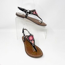 Sam Edelman Womens Black Embroidered Floral Silver Accent Buckle Sandal,... - $25.69