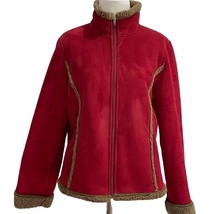 L.L. Bean Womens Jacket Coat Red Faux Suede Sherpa Full Zip Pocket Embroidered M - £27.60 GBP