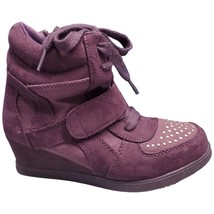 Cherokee Wedge Trainers Boots Girls Size 3 Purple Suede Sequins Side Zipper - $27.73