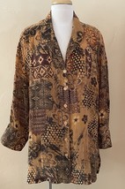 Tianello Aida Blouse Size 1X Earthtones Print Button Up Artsy Garment Dy... - $44.43