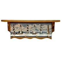 Wooden Shelf Coat Rack with Lighthouses Nautical Rustic - £17.13 GBP