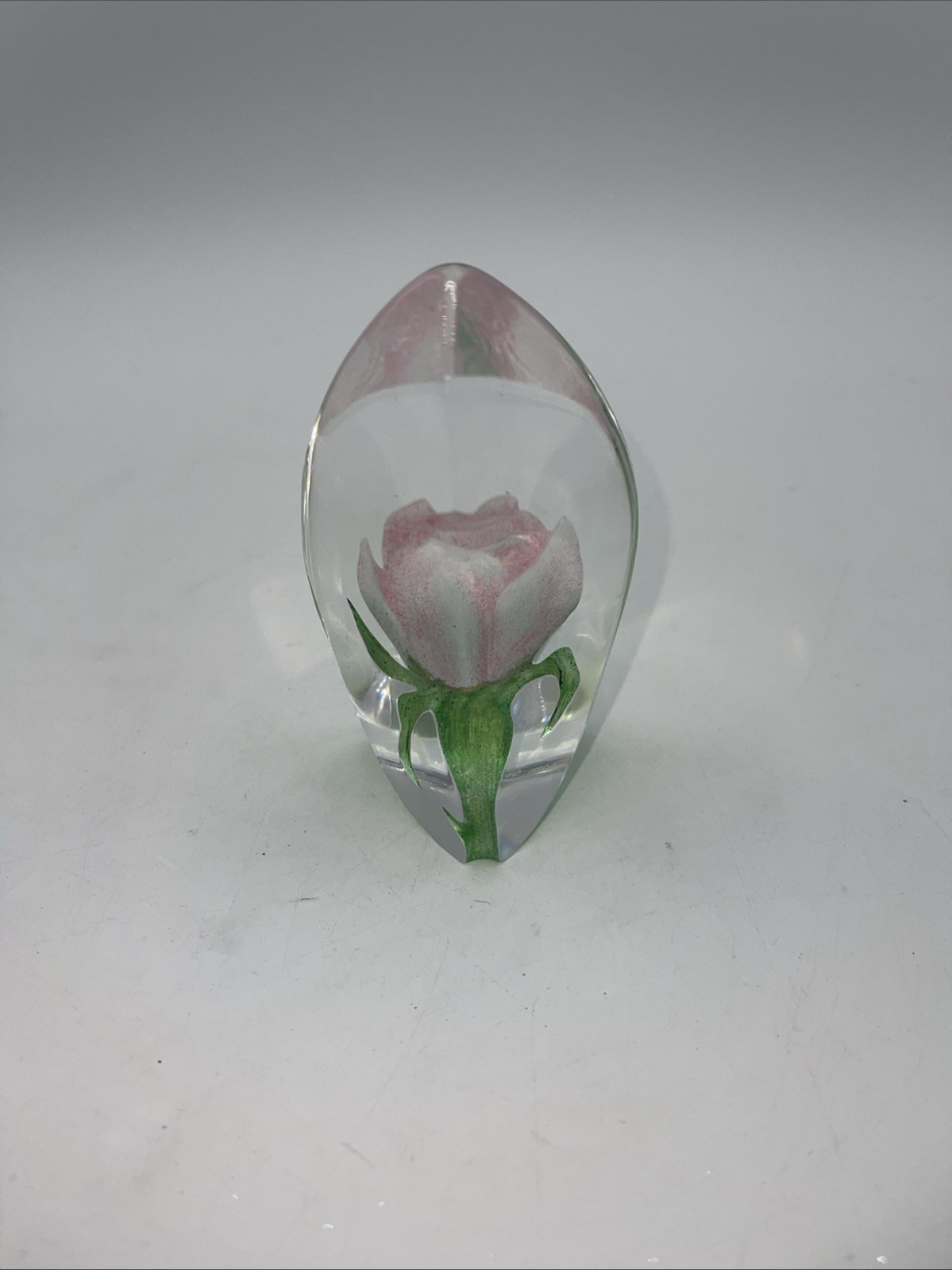 Mats Jonasson Lrg Pink Rose Paperweight Sweden 33842 Signed Excellent 4” - $89.10