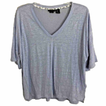 Tahari Womens Linen Short Sleeve V Neck Top Size L Light Blue Tunic Side Slits - £15.80 GBP