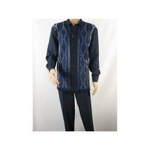 Men Silversilk 2pc Fancy walking leisure suit Italian woven knits 4407 Navy Blue image 11