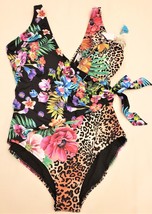 Johnny Was Monarch Wrap One-Piece Swimsuit Sz-3X Multi Floral and Animal Print  - £126.00 GBP