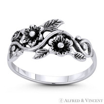 Wild Flower Free-Spirit Charm 925 Sterling Silver Right-Hand Ring Stackable Band - £14.25 GBP