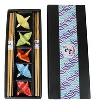 5 Pairs Of Colorful Origami Crane Birds Ceramic Rests With Wooden Chopst... - £14.09 GBP