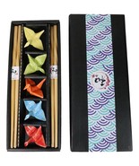 5 Pairs Of Colorful Origami Crane Birds Ceramic Rests With Wooden Chopst... - $24.65 CAD