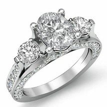 Engagement Ring 2.85Ct Oval Cut Three Simulated Diamond 14k White Gold Size 9.5 - £216.33 GBP